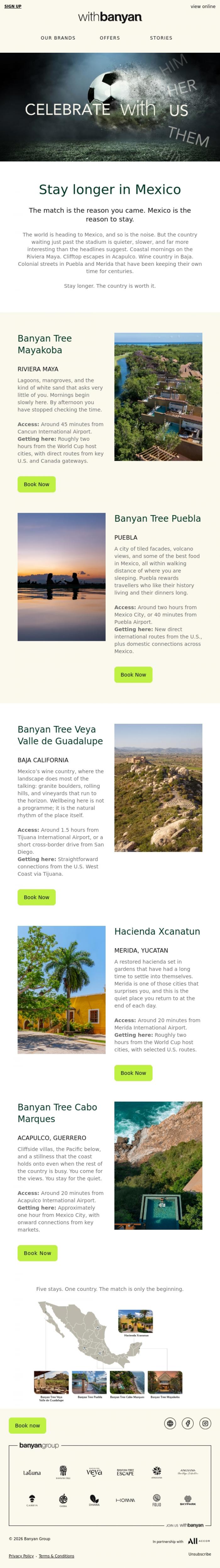 Email Design Inspiration from withBanyan, Extend your World Cup trip
