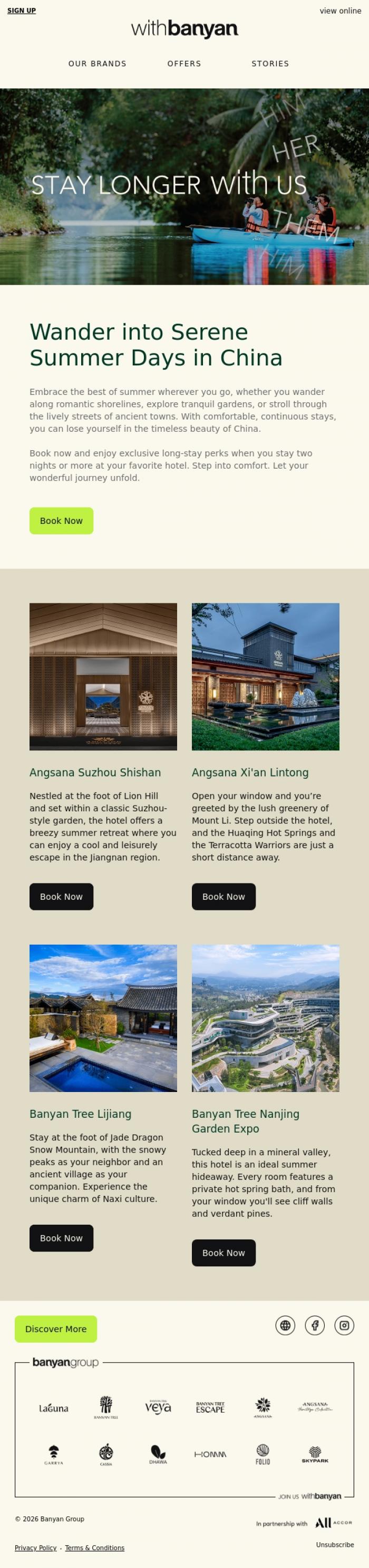 Email Design Inspiration from withBanyan, Stay Longer, Discover More
