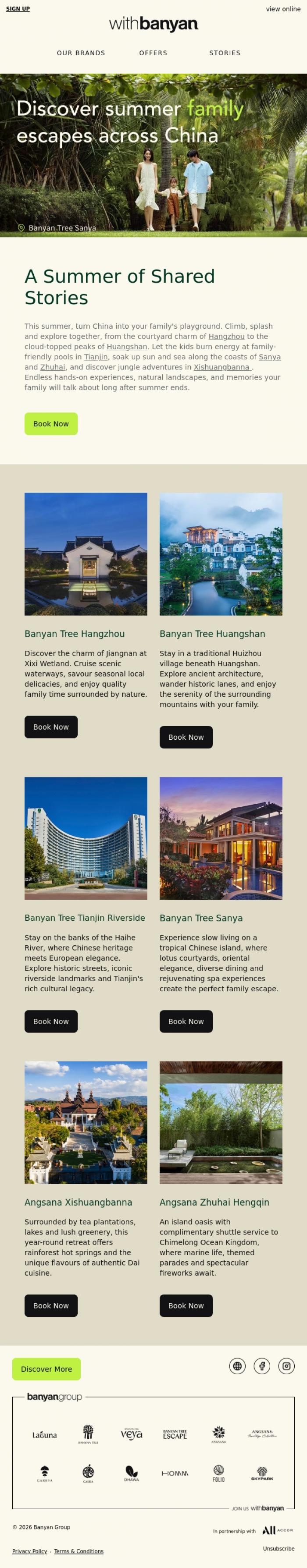 Email Design Inspiration from withBanyan, Discover Summer Family Escapes Across China