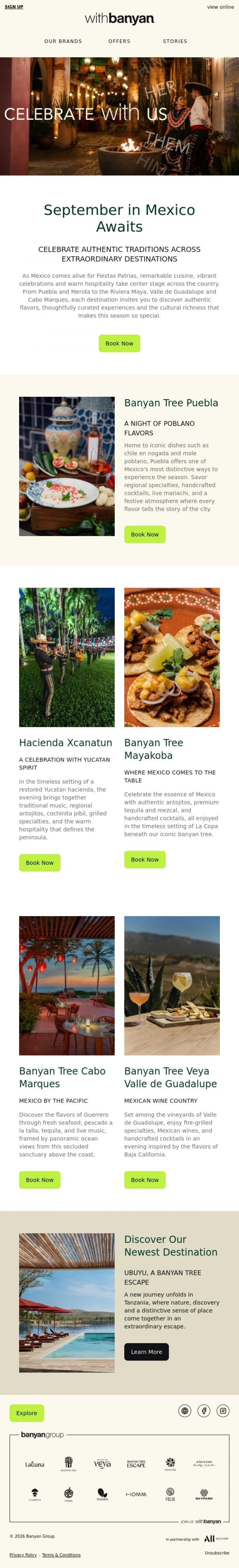 Email Design Inspiration from withBanyan, Experience Mexico's Most Vibrant Season