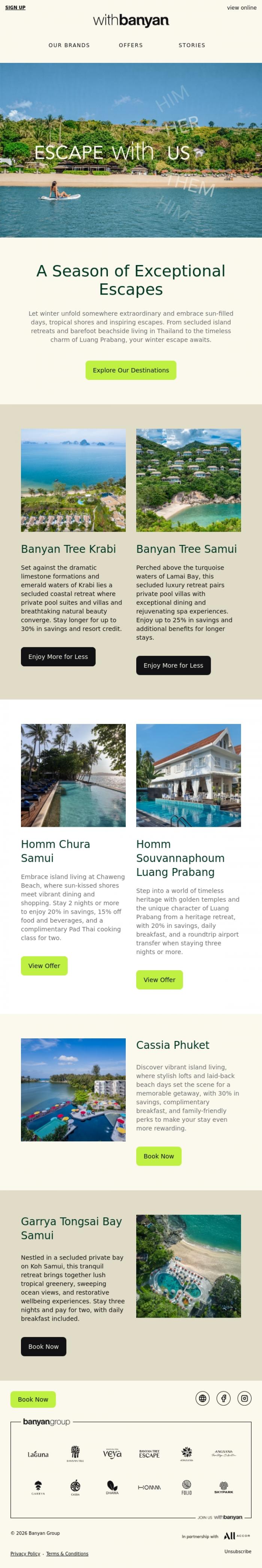 Email Design Inspiration from withBanyan, Your Winter Escape Awaits