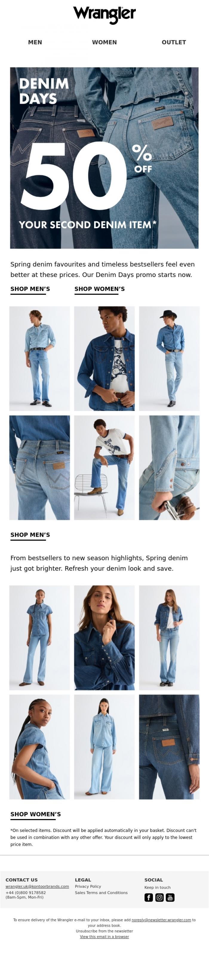 Email Design Inspiration from Wrangler, Denim Days: save on denim favourites
