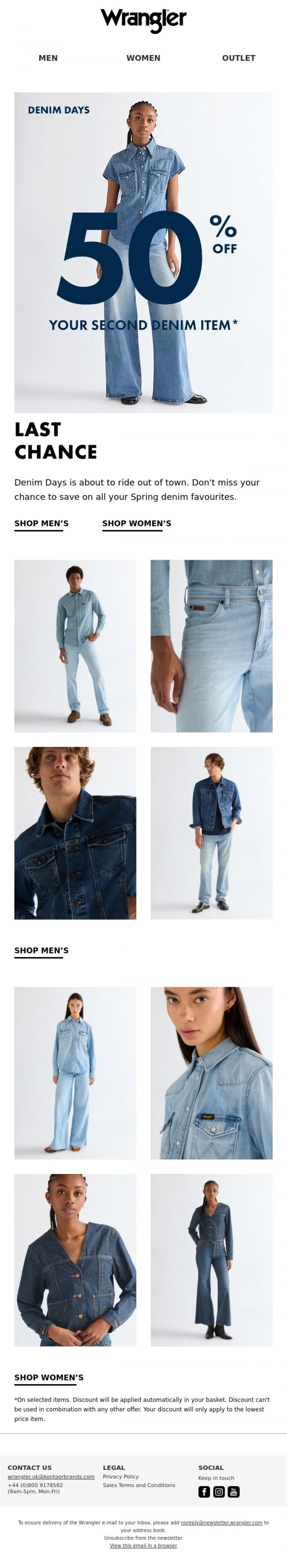 Email Design Inspiration from Wrangler, Last call for Denim Days ⏰