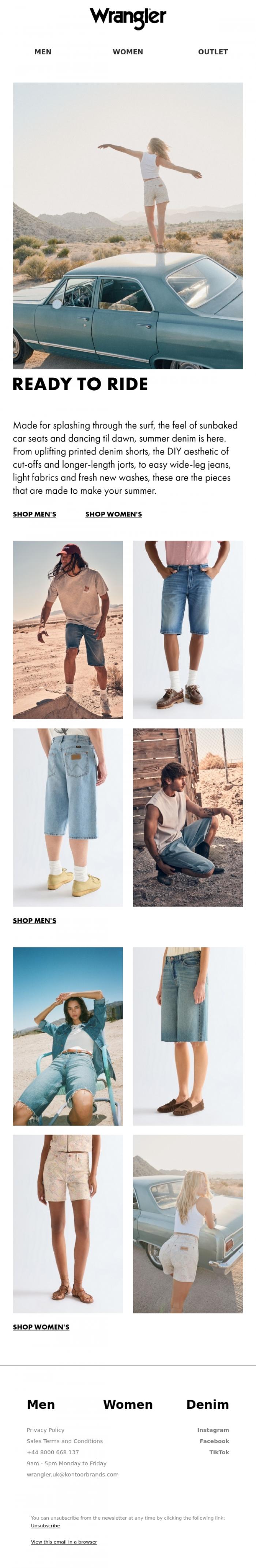 Email Design Inspiration from Wrangler, Just dropped: summer bottoms