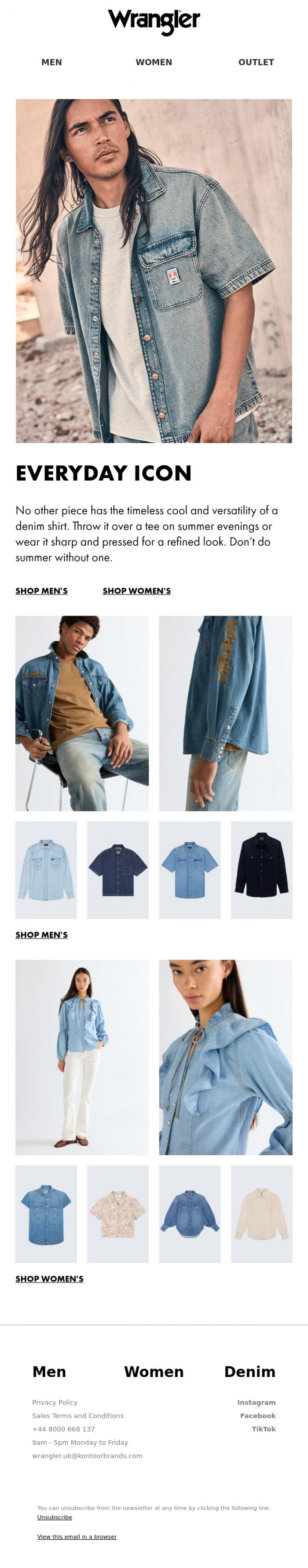 Email Design Inspiration from Wrangler, Just dropped: new denim shirts