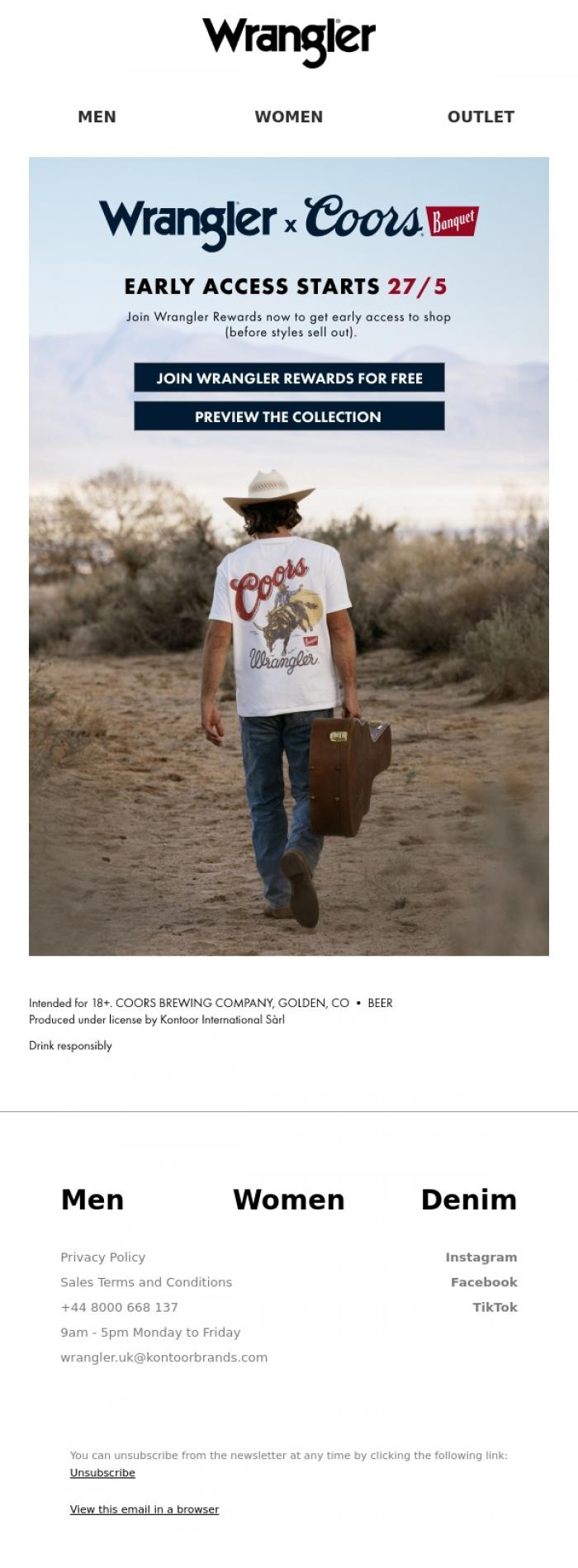Email Design Inspiration from Wrangler, Coming soon: Wrangler x Coors