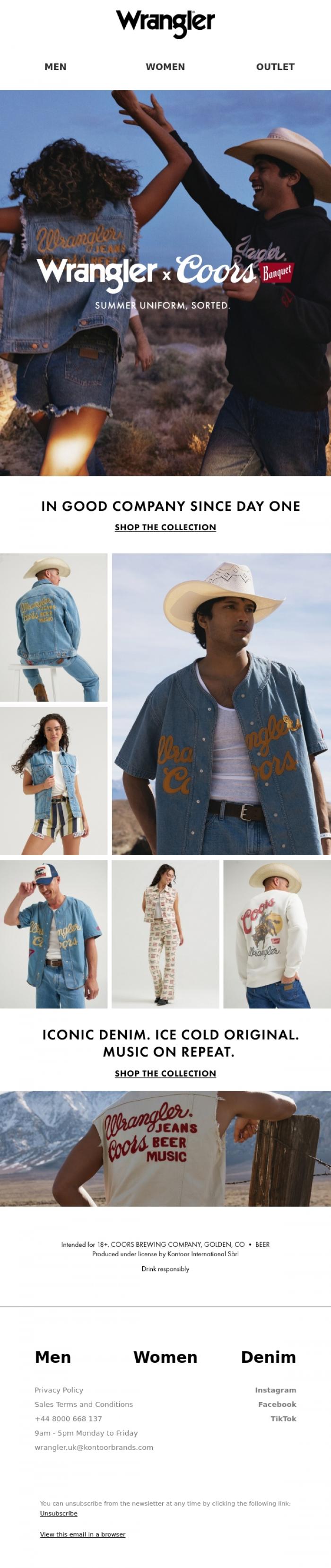 Email Design Inspiration from Wrangler, Wrangler x Coors: Jeans, Beer, Music