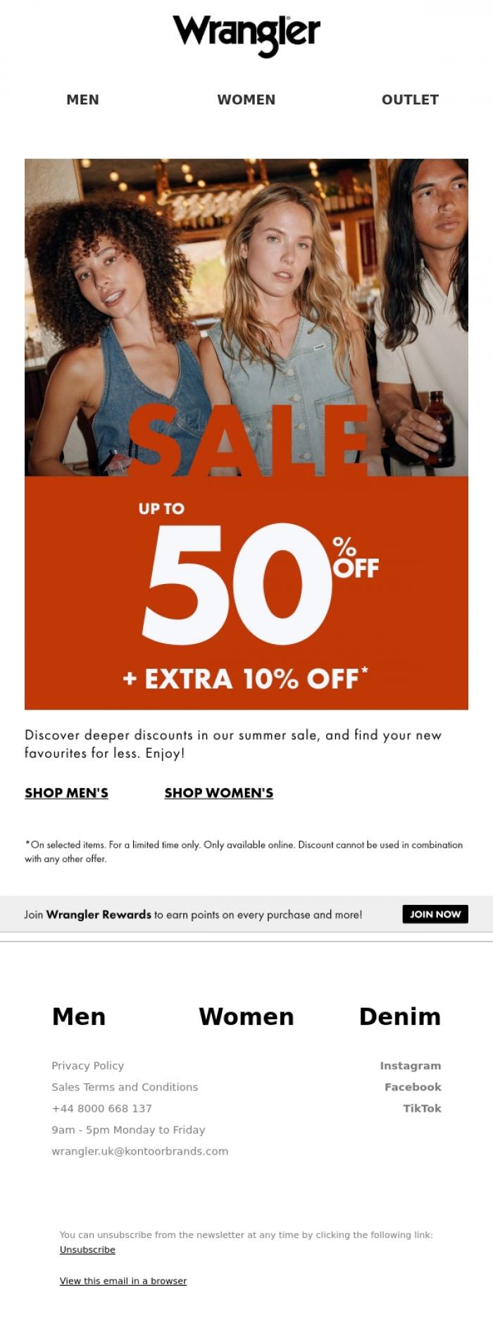 Email Design Inspiration from Wrangler, End of season sale: savings go big