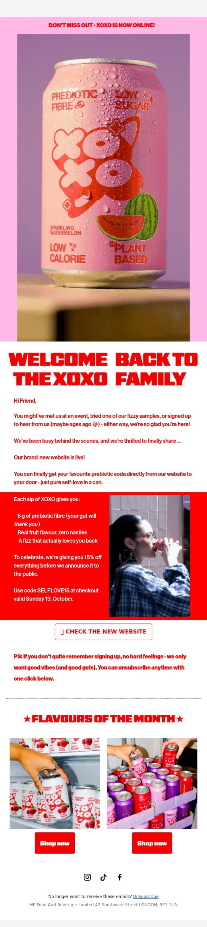 Email Design Inspiration from XOXO SODA, You're on our VIP list 💖