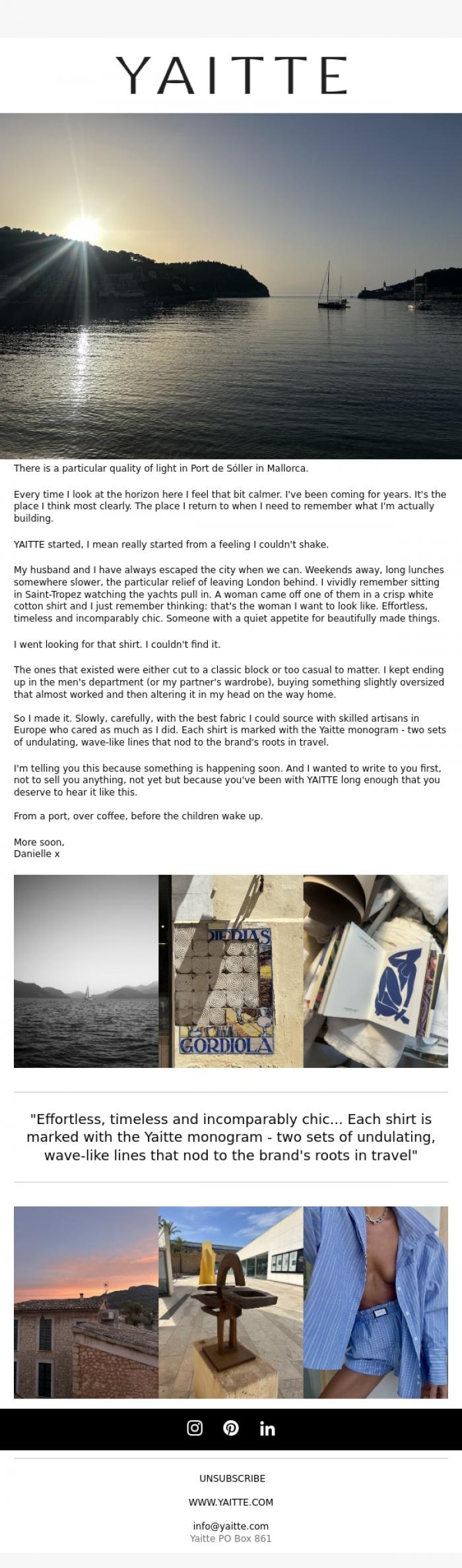 Email Design Inspiration from YAITTE, I'm writing this from a port in Mallorca