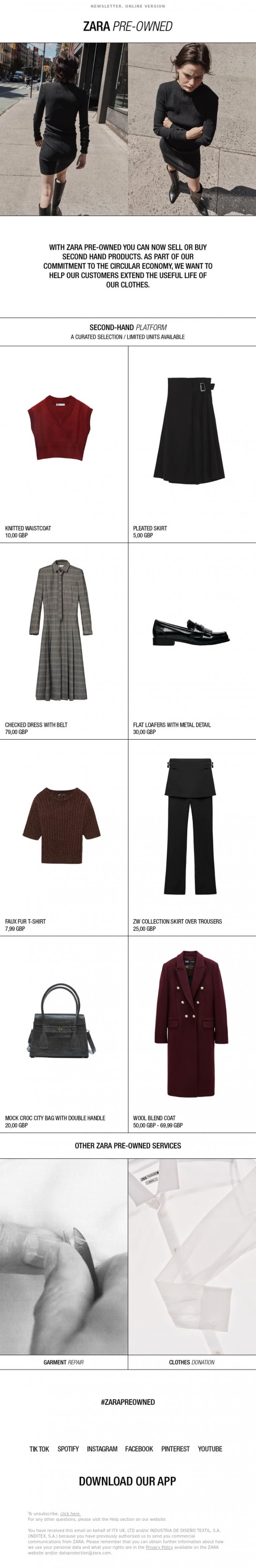 Email Design Inspiration from Zara, Zara Pre-owned: a curated selection of second-hand products