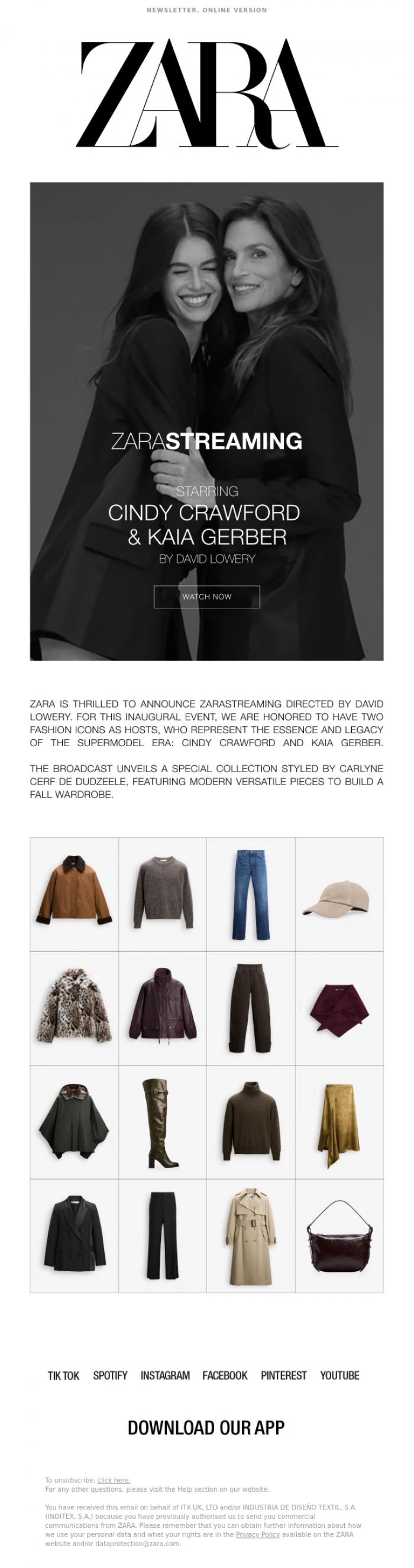 Email Design Inspiration from Zara, ZARA STREAMING Collection