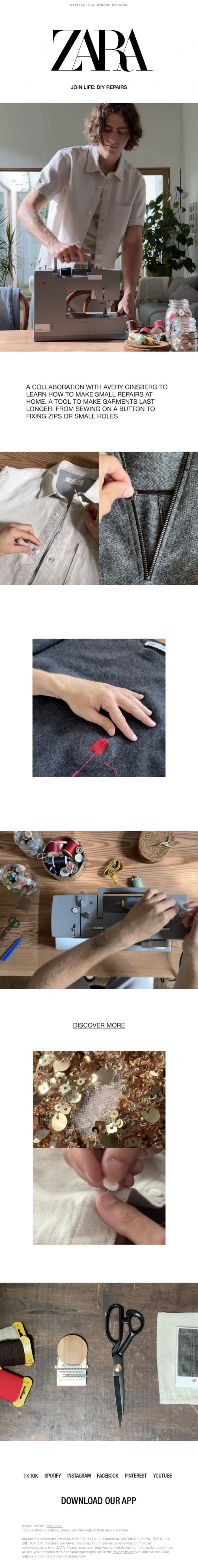 Email Design Inspiration from Zara, JOIN LIFE: DIY REPAIRS