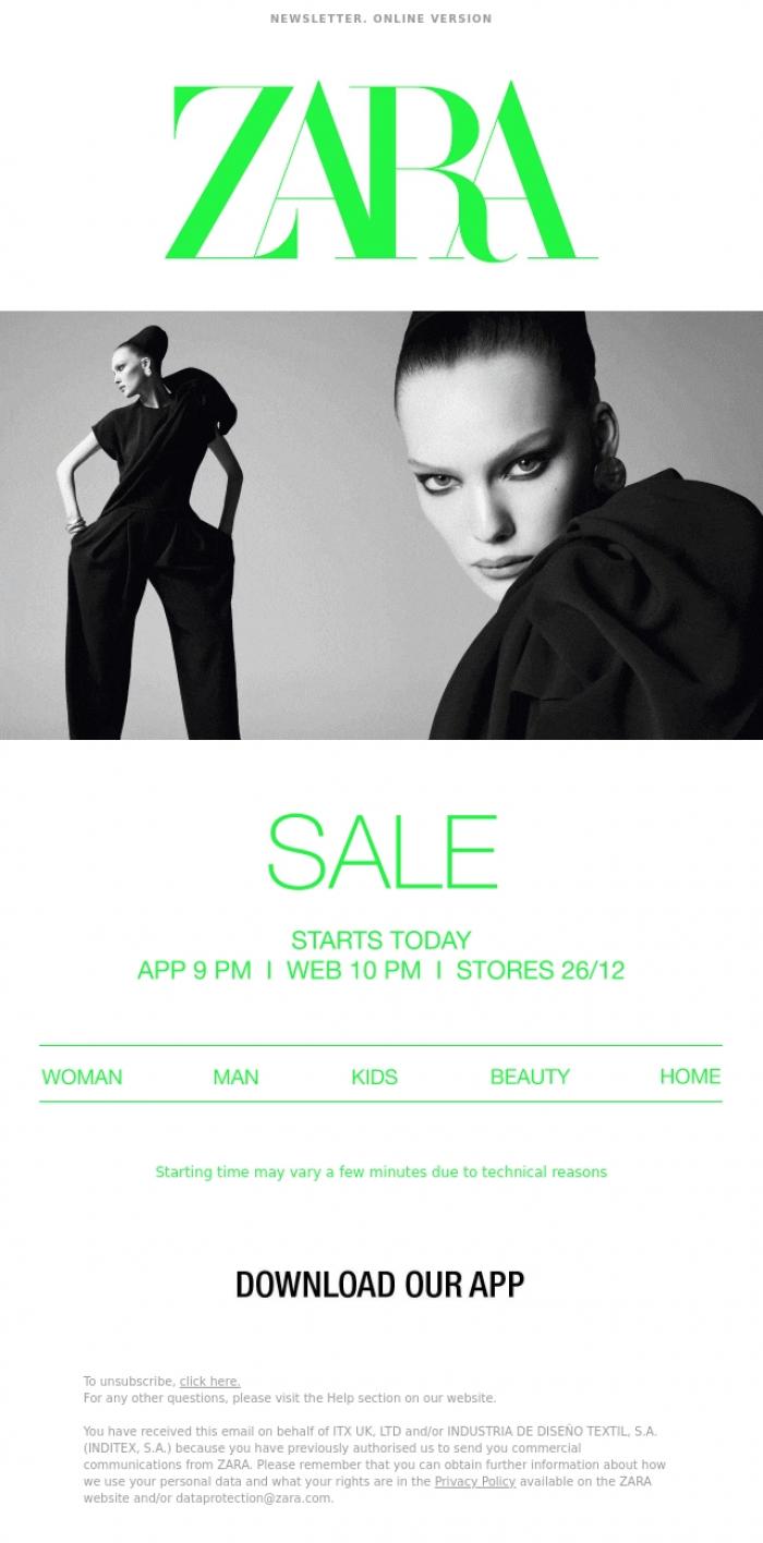 Email Design Inspiration from Zara, Our SALE starts tonight at 9 pm on our APP