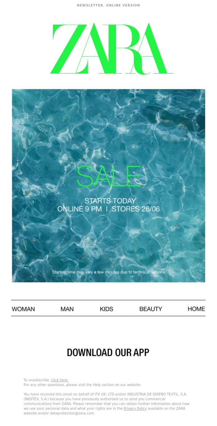 Email Design Inspiration from Zara, SALE | Tonight at 9 pm online