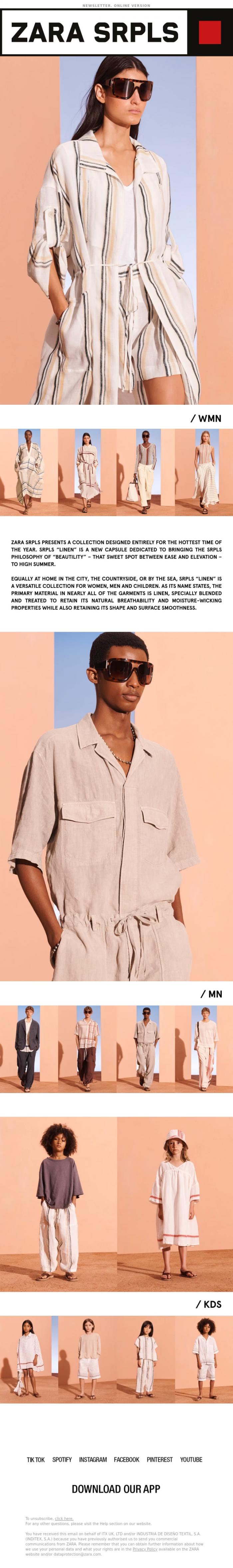 Email Design Inspiration from Zara, ZARA SRPLS LINEN