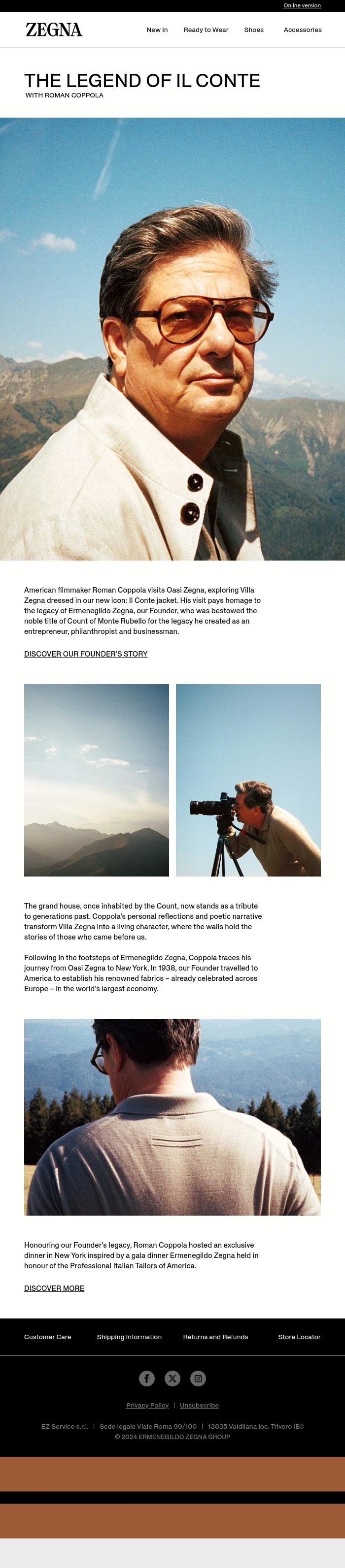Email Design Inspiration from Zegna, The Legend Of Il Conte