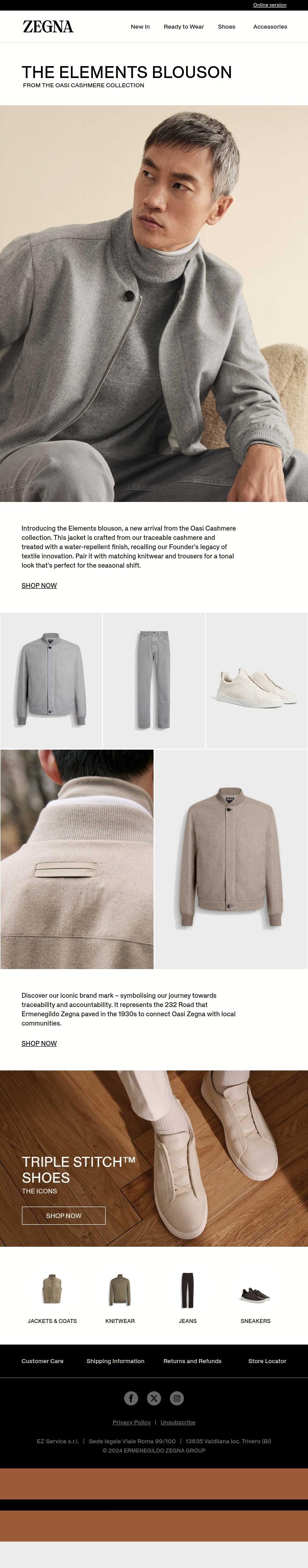 Email Design Inspiration from Zegna, Discover the Elements blouson jacket