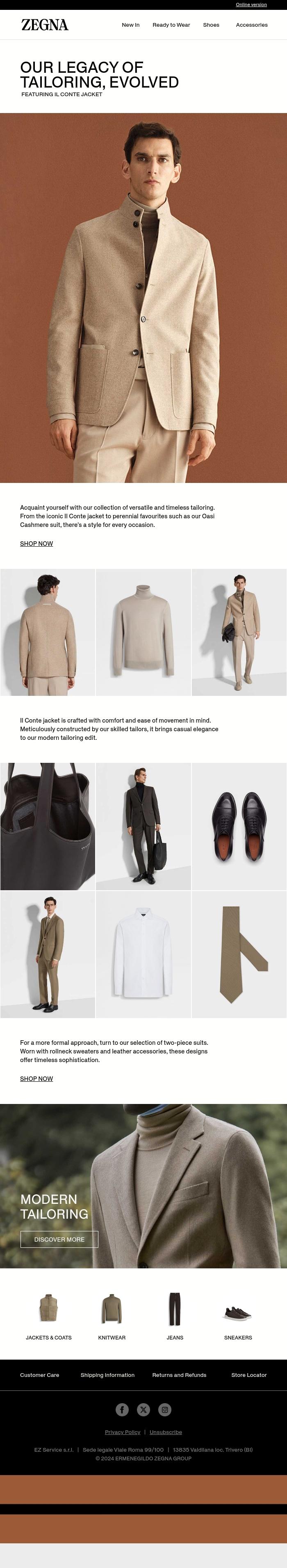 Email Design Inspiration from Zegna, Our legacy of tailoring, evolved
