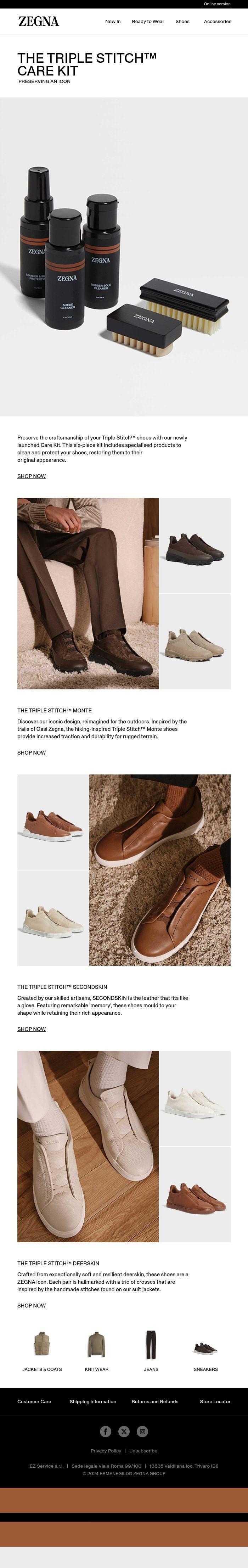 Email Design Inspiration from Zegna, The Triple Stitch&trade; Care Kit