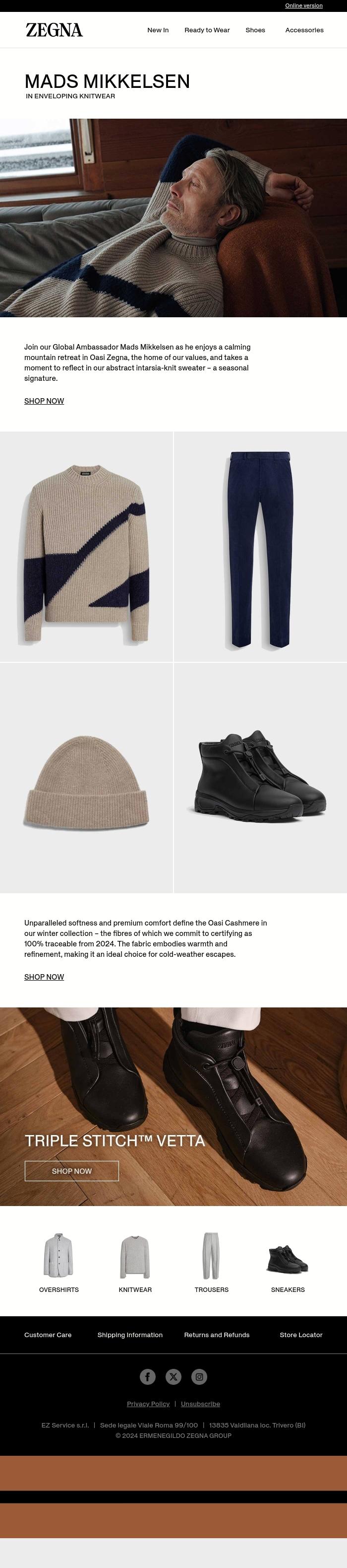 Email Design Inspiration from Zegna, Mads Mikkelsen: winter mood