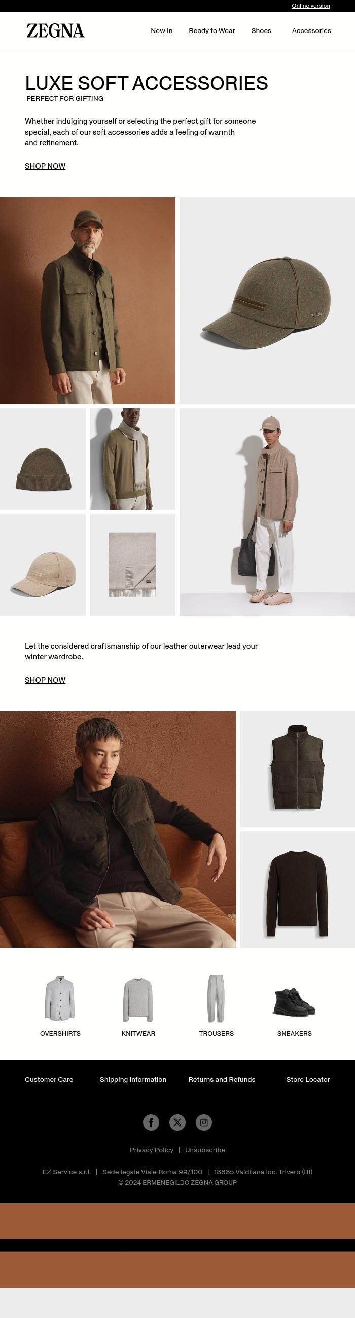 Email Design Inspiration from Zegna, Luxuriously soft accessories