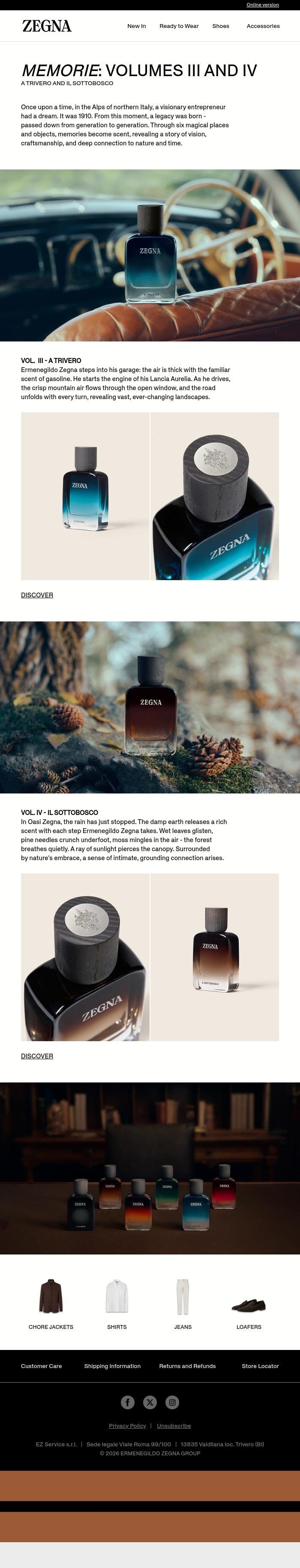 Email Design Inspiration from ZEGNA, Memorie: Volumi III e IV