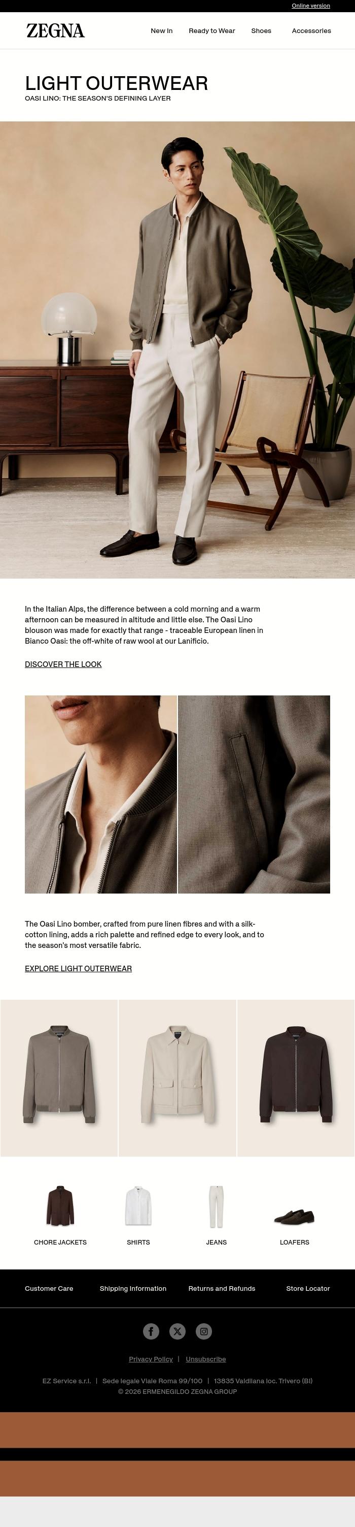 Email Design Inspiration from ZEGNA, Light outerwear