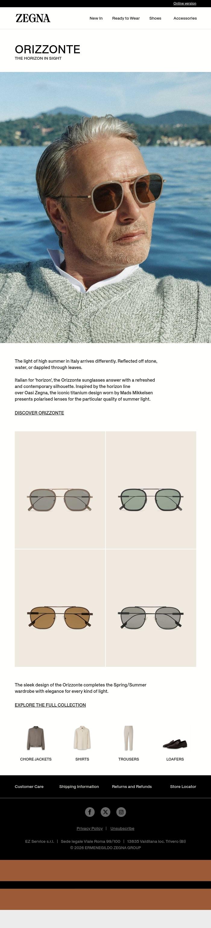 Email Design Inspiration from ZEGNA, Orizzonte: the horizon in sight