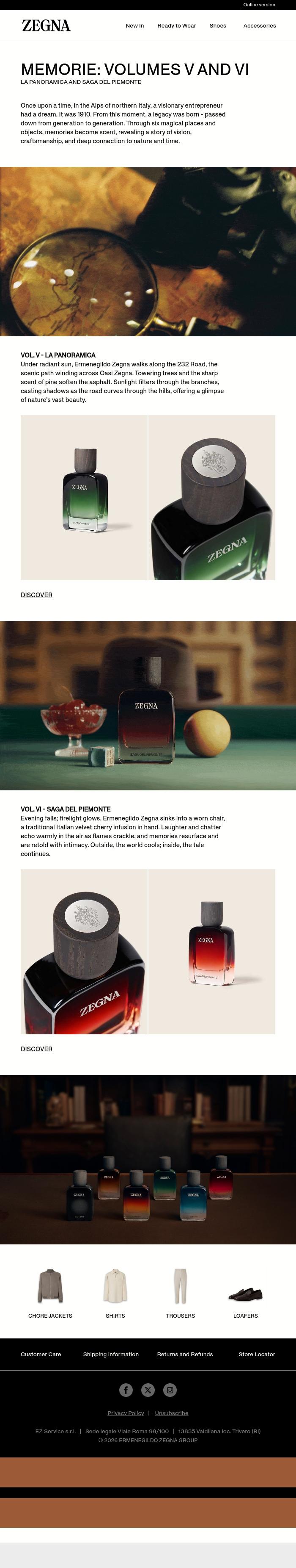 Email Design Inspiration from ZEGNA, Memorie: Volumes V and VI