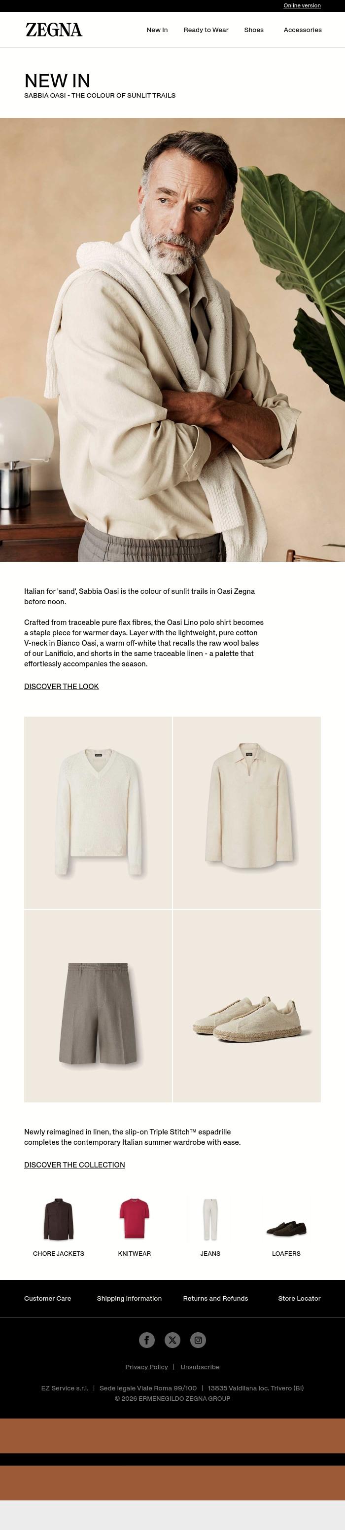 Email Design Inspiration from ZEGNA, Summer looks, summer palette