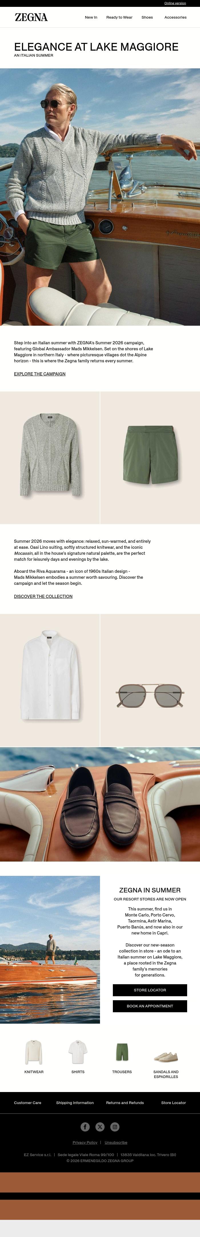 Email Design Inspiration from ZEGNA, Elegance at Lake Maggiore
