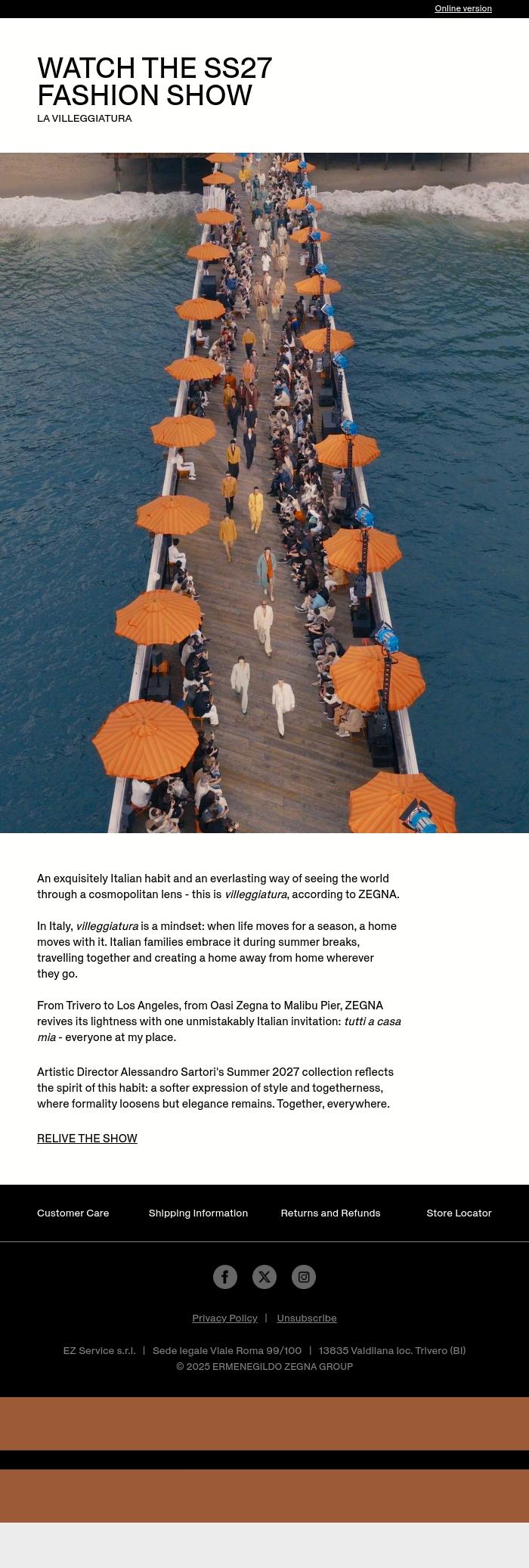 Email Design Inspiration from ZEGNA, Summer 2027 Fashion Show