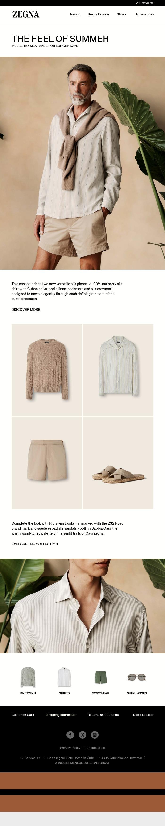 Email Design Inspiration from ZEGNA, Mulberry silk, made for longer days