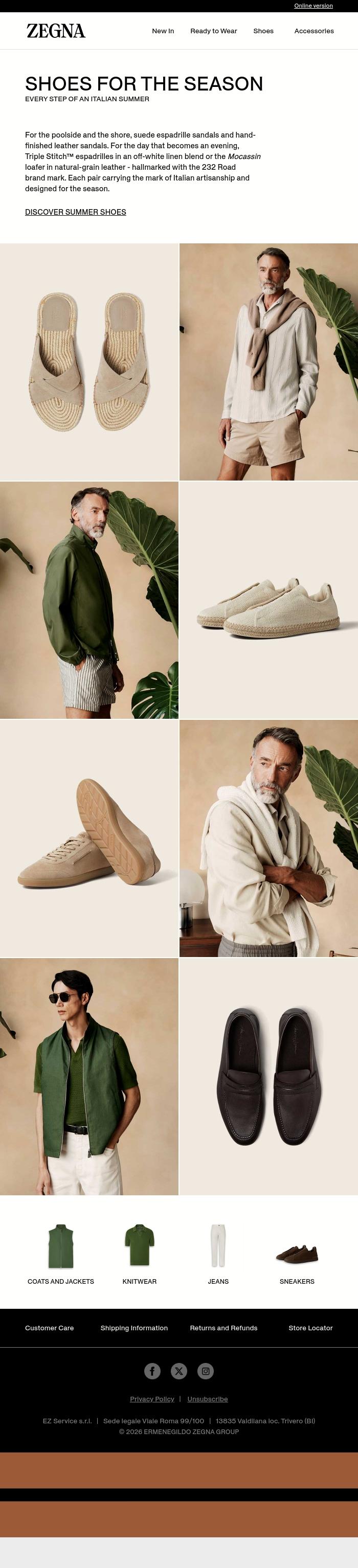 Email Design Inspiration from ZEGNA, Mocassins, sandals, espadrilles
