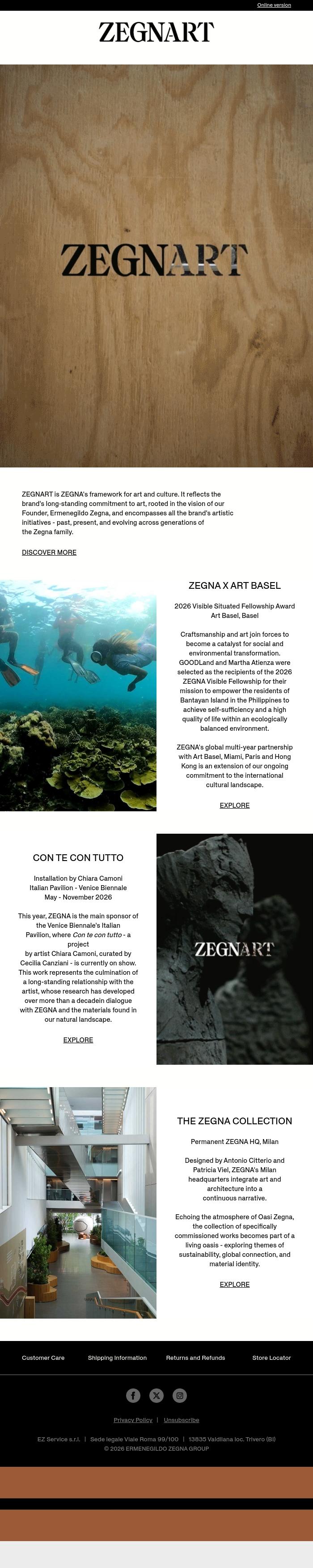 Email Design Inspiration from ZEGNA, Introducing ZEGNART