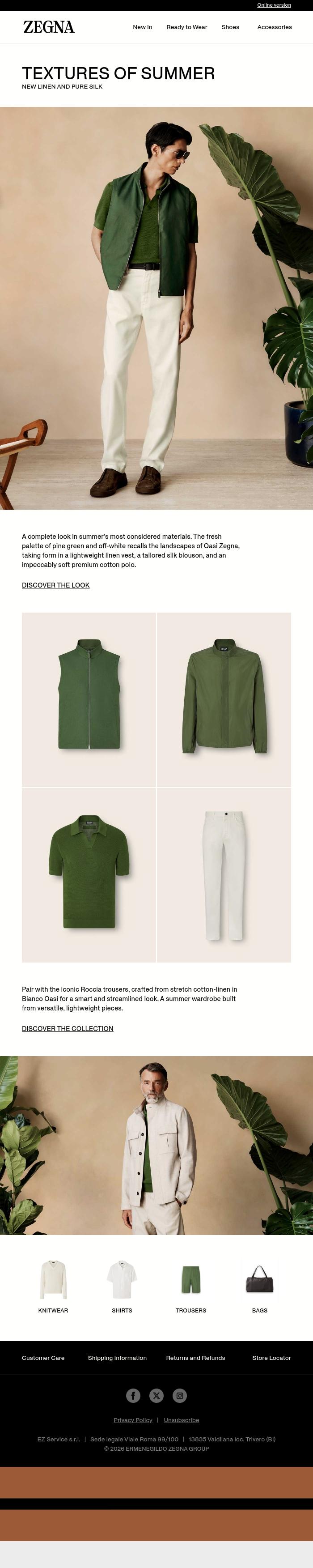 Email Design Inspiration from ZEGNA, Dressed for the summer