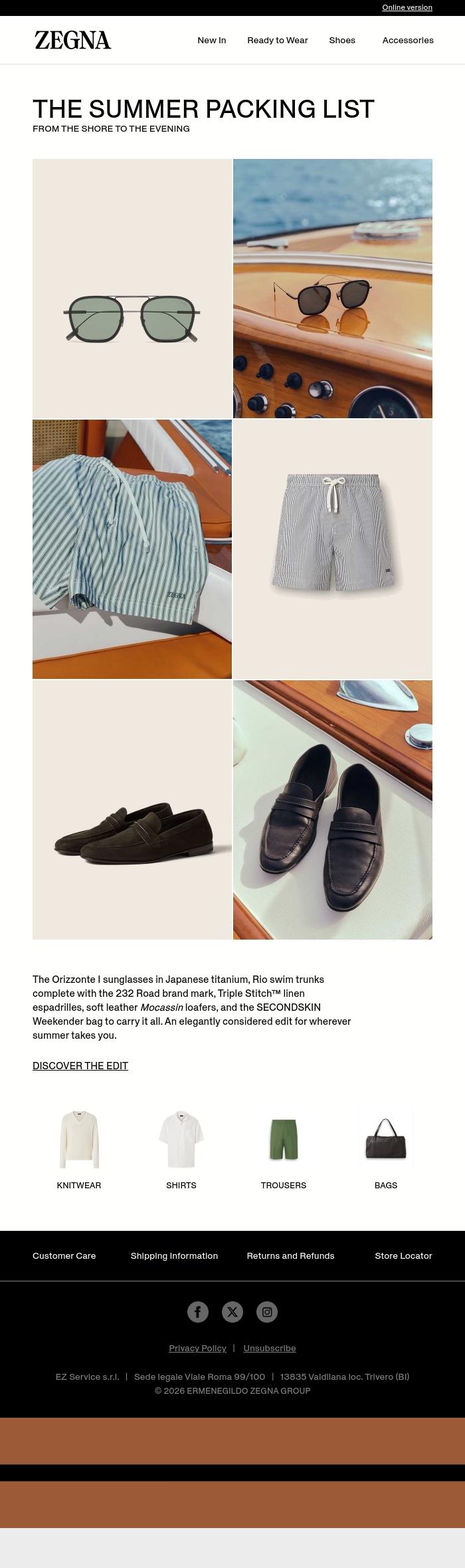 Email Design Inspiration from ZEGNA, The summer edit, packed