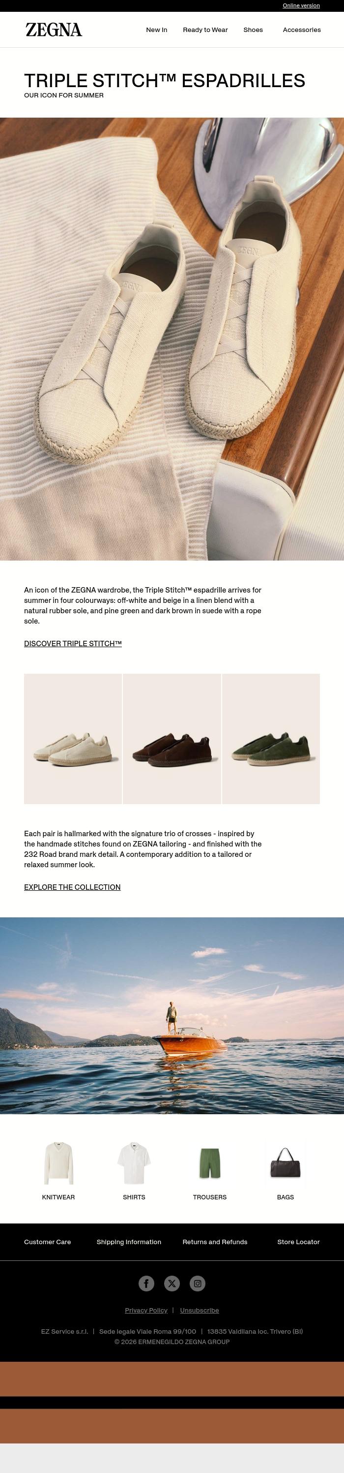Email Design Inspiration from ZEGNA, Italian summers in linen Triple Stitch&trade;