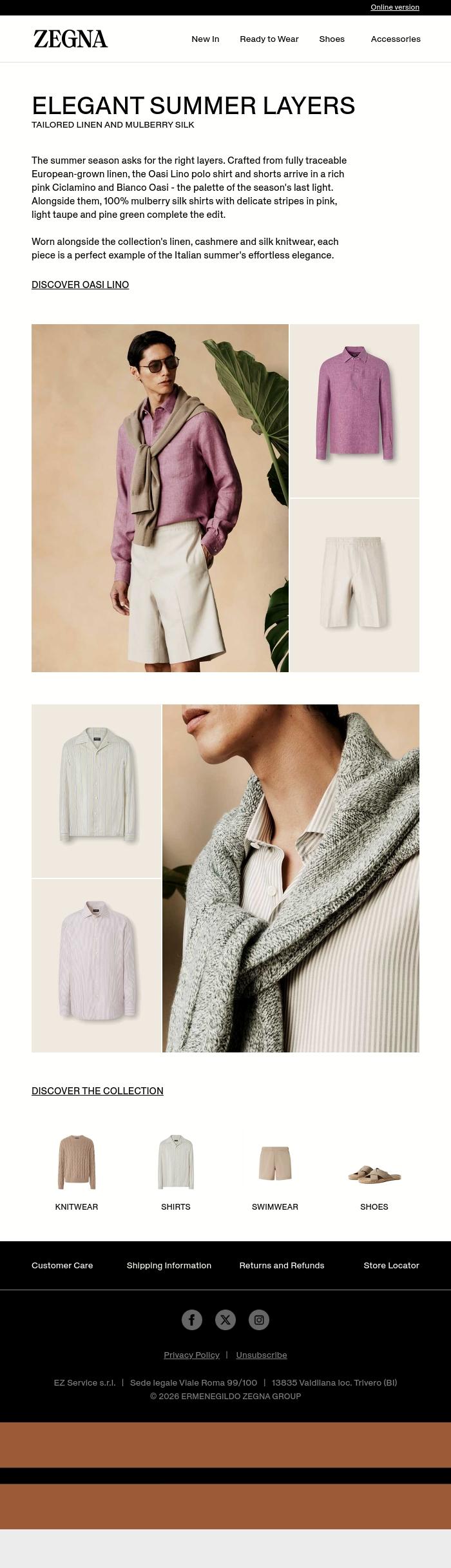 Email Design Inspiration from ZEGNA, Elegant summer layers