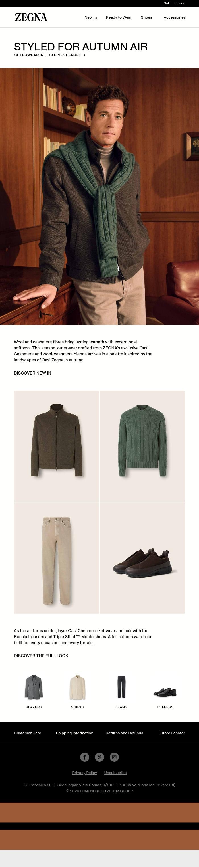 Email Design Inspiration from ZEGNA, Outerwear styled for autumn air​