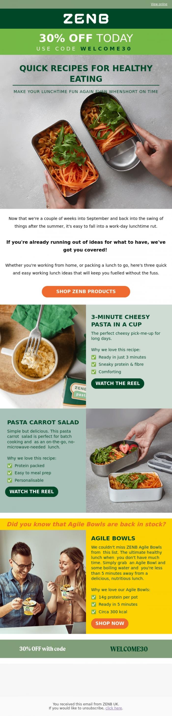 Email Design Inspiration from ZENB, Quick Recipes for Busy Days, We Got You ⌚