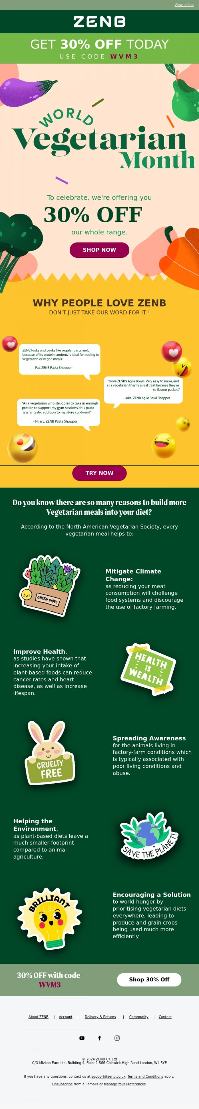 Email Design Inspiration from ZENB, Celebrate World Vegetarian Month with ZENB!🌱