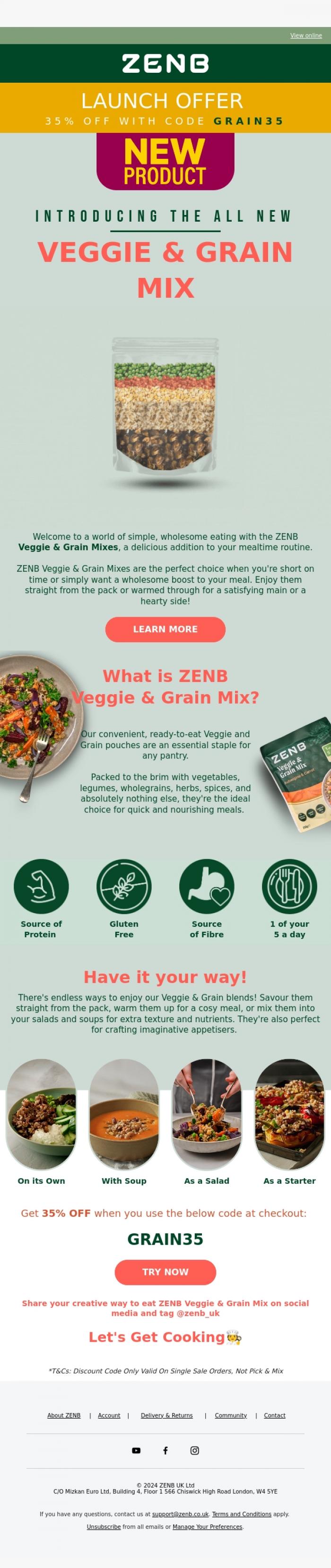 Email Design Inspiration from ZENB, 🌟 Just Dropped: Veggie & Grain Mix + 35% OFF