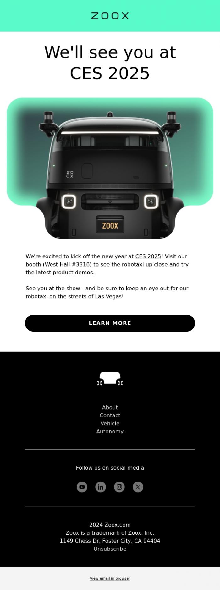 Email Design Inspiration from Zoox, See you at CES 2025!