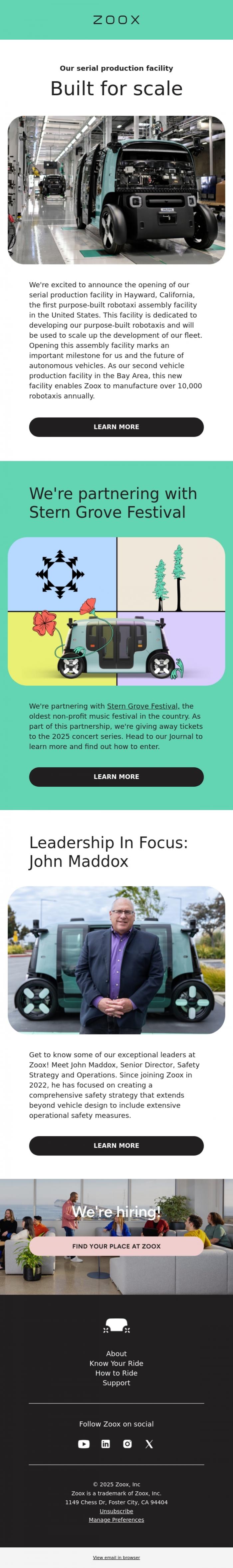 Email Design Inspiration from Zoox, Inside the facility powering America's robotaxi future