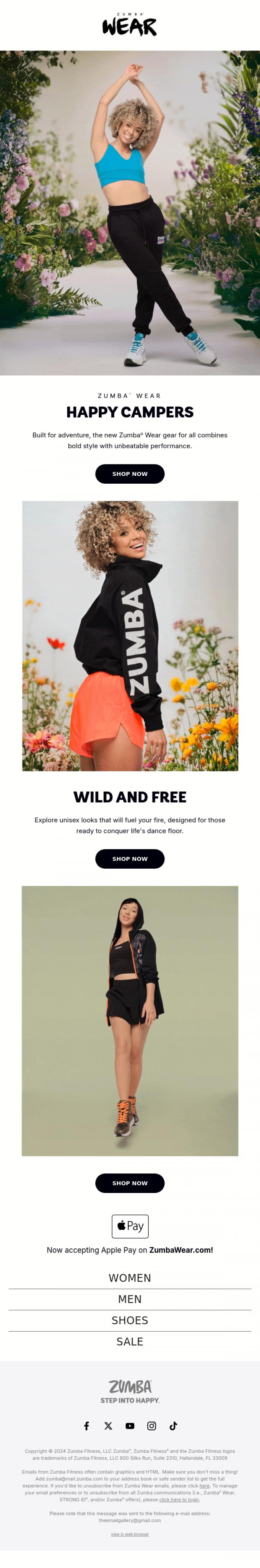Email Design Inspiration from Zumba, Find your tribe in the NEW Zumba Wear Collection! ⛺