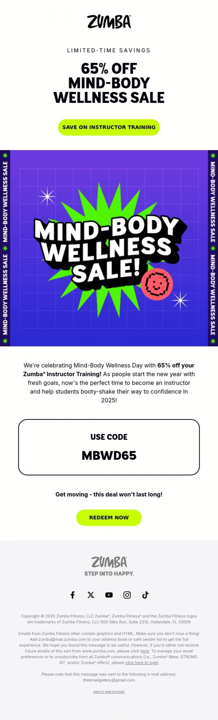 Email Design Inspiration from Zumba, ⏳ Ends SOON: Limited-Time Savings on Instructor Training