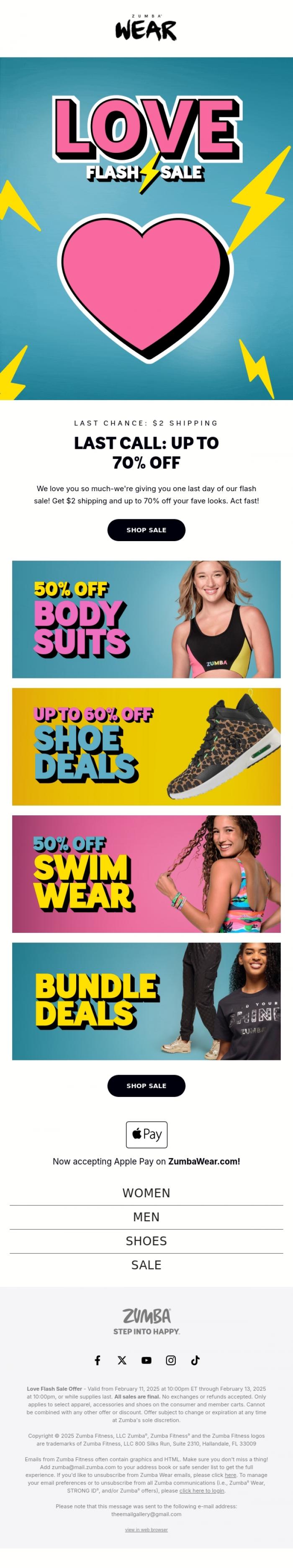 Email Design Inspiration from Zumba, 🔥 SALE EXTENDED! Save up to 70% on class looks. ✨