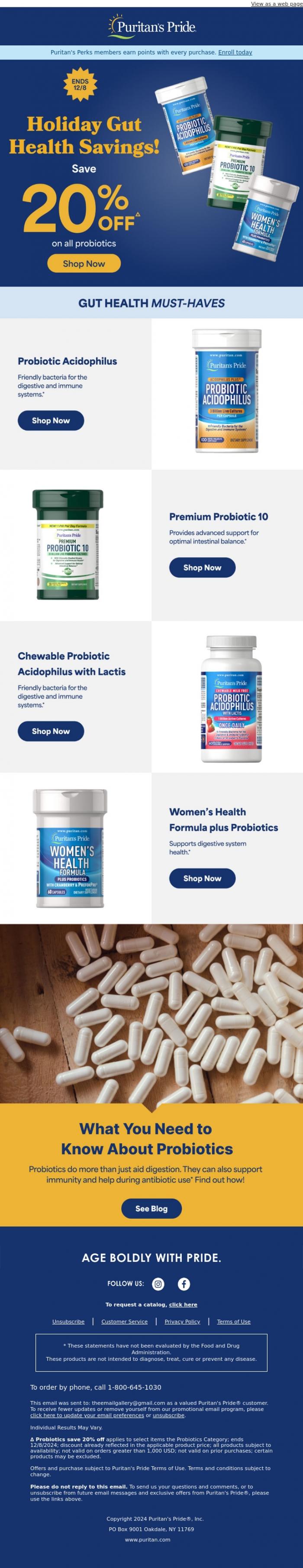 Email Design Inspiration from ☀ Puritan's Pride, Save 20% on this Gut Health Superstar